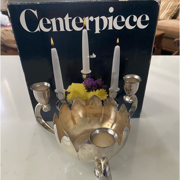 VINTAGE Leonard Silver Plate Lotus Flower Bowl With 3 Candle Holder Centerpiece - Picture 9 of 14